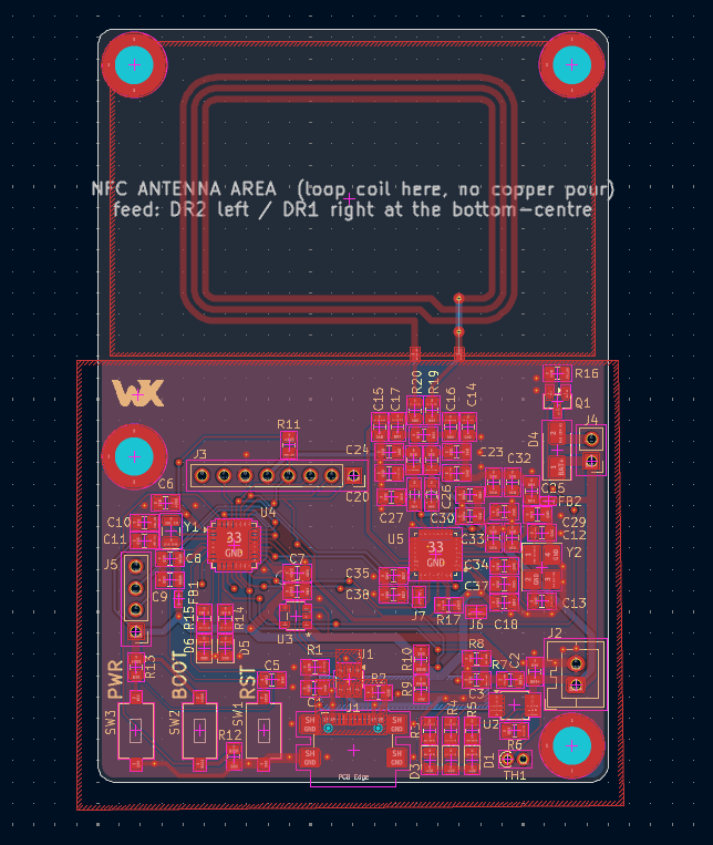 NFC logger PCB layout and antenna area