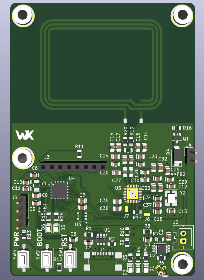 NFC attendance logger PCB render